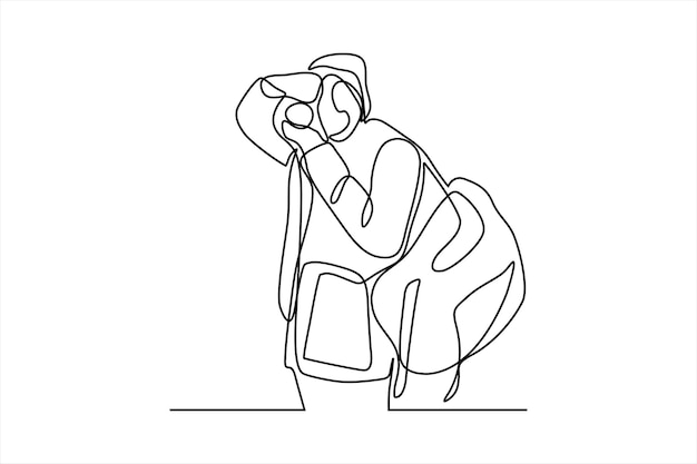 Continuous line illustration of photographer taking a picture