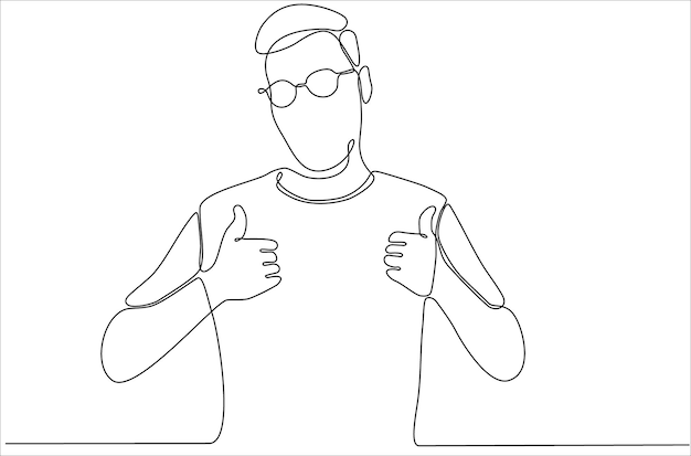 continuous line man giving thumbs up symbol of success premium vector premium vector