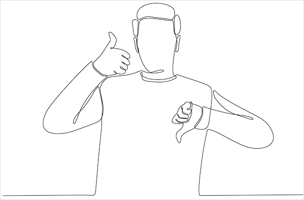 continuous line man giving thumbs up symbol of success premium vector premium vector