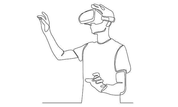 continuous line of man in glasses device virtual reality