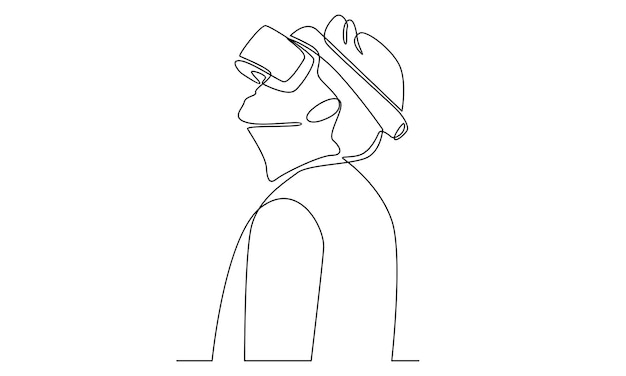 Continuous line of man in glasses virtual reality device