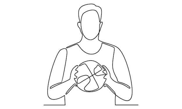 Continuous line of man holding a basketball illustration