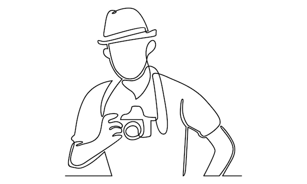 Continuous line of man holding digital camera illustration