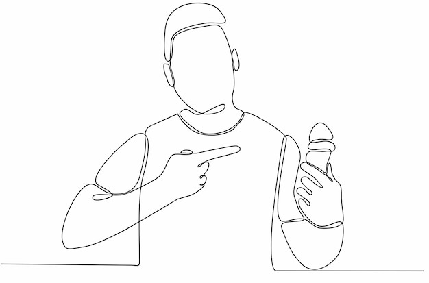 continuous line of man holding premium ice cream vector