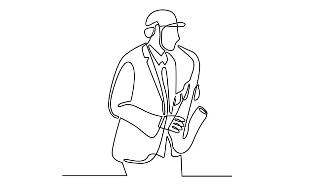 Continuous line of man playing saxophone illustration