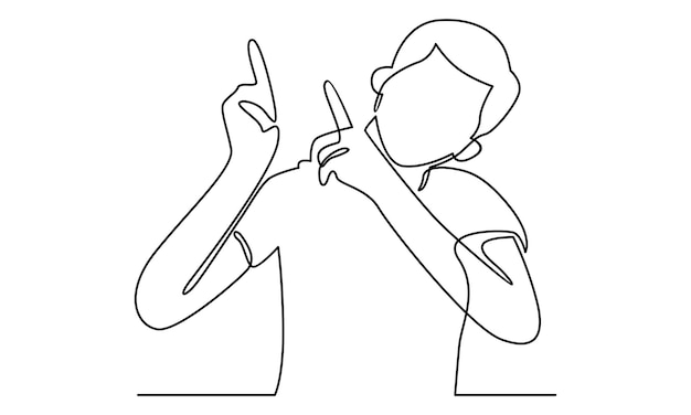 Continuous line of man pointing away hands illustrati