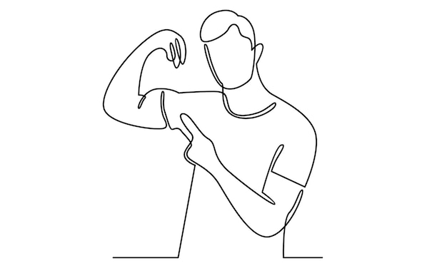 Continuous line of man shows his muscles illustration