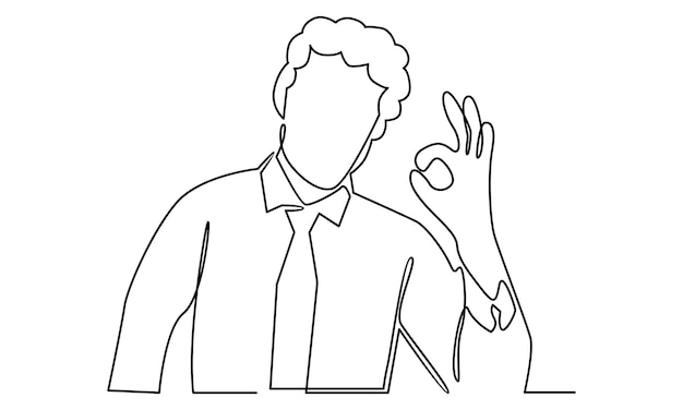 Continuous line of man shows ok sign illustration