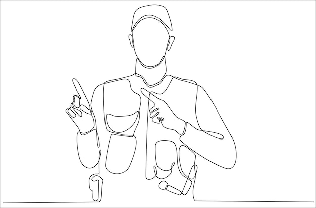 continuous line of man wearing police uniform making frame by hand premium vector