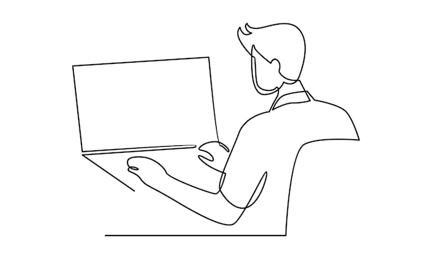 Continuous line of man work with laptop illustration