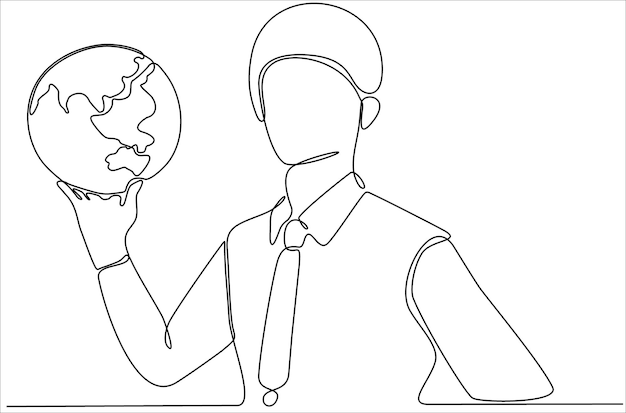 continuous line of men holding the ball Premium vector earth globe planet