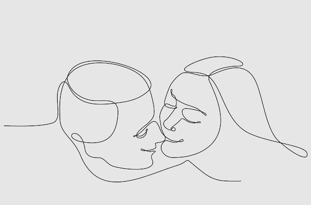 continuous line of men and women kissing