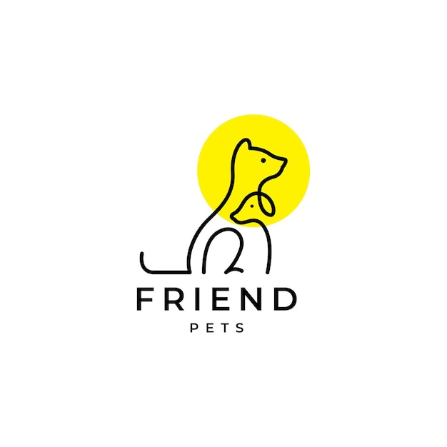 Continuous line minimal cat dog pets logo design