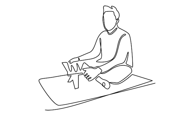 Continuous line of muslim man reading holy quran illustration