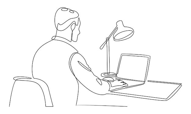 continuous line of office worker behind computer