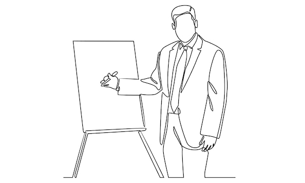 continuous line of person presentation standing to teaching, coaching, and presenting