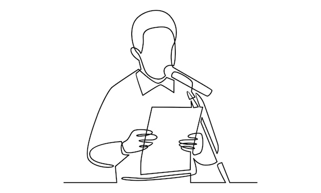 Continuous line of public speaker character illustration