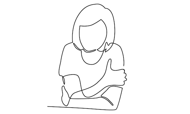 Continuous line of sad depressed woman illustration