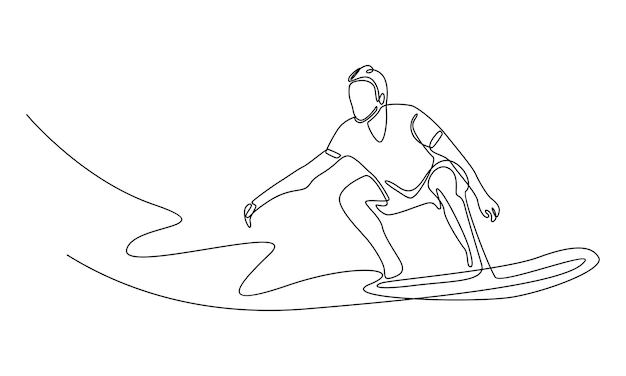 continuous line of surfer in action riding the waves