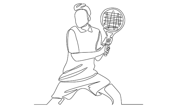 Continuous line of tennis player hit the ball