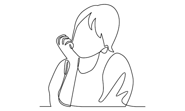 Continuous line of thinking woman illustration