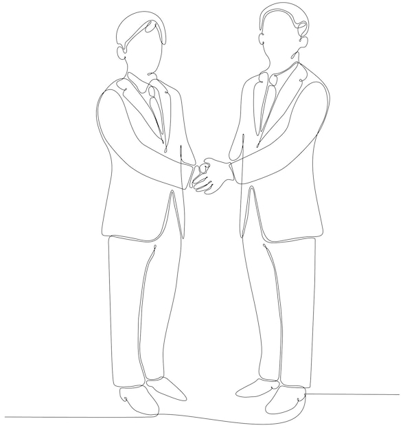 continuous line two business men shaking hands