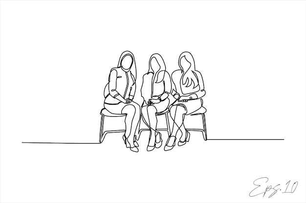 continuous line vector illustration design of three women sitting