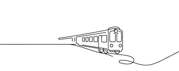 Continuous line vector illustration of a railway track one line train