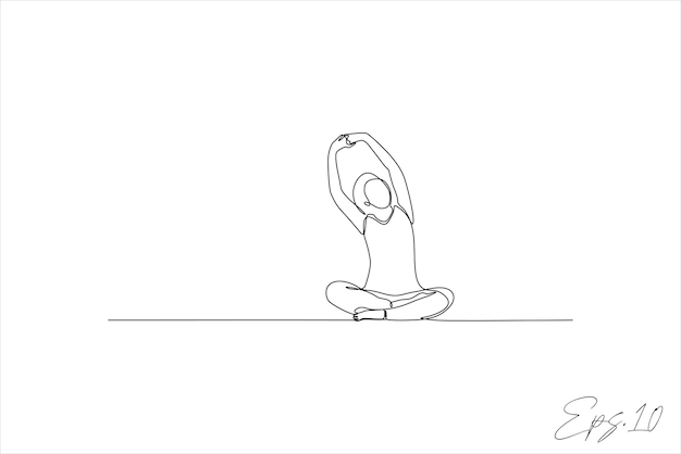 Vector continuous line vector illustration of woman doing yoga exercise