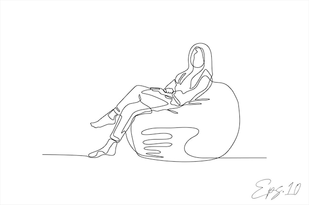 continuous line vector illustration woman sitting relax