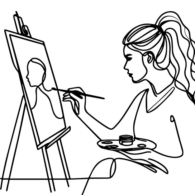 Vector continuous line vector of a person painting