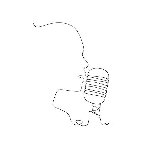 continuous line vector woman is singing