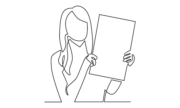 Continuous line of woman hold a board illustration