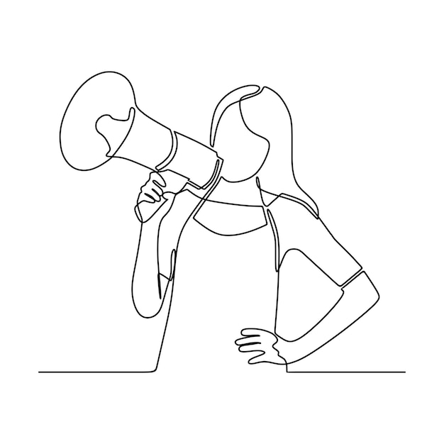 Continuous line of woman holding microphone