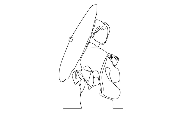 Continuous line of woman holding umbrella