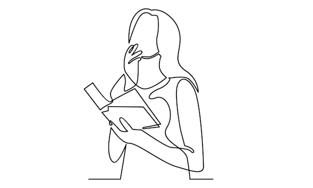 Continuous line of woman read a book illustration