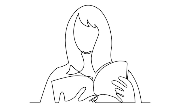 Continuous line of woman reading a book illustration