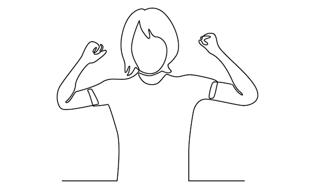 Continuous line of woman show her biceps illustration