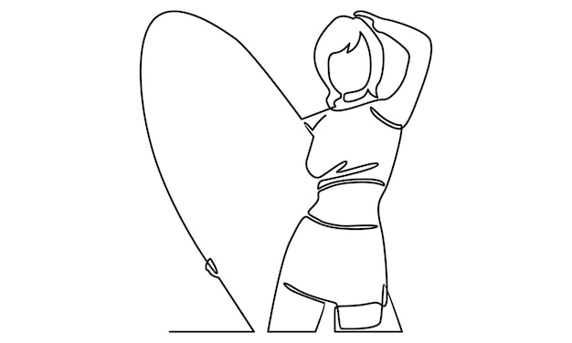 Continuous line of woman with surfboard illustration