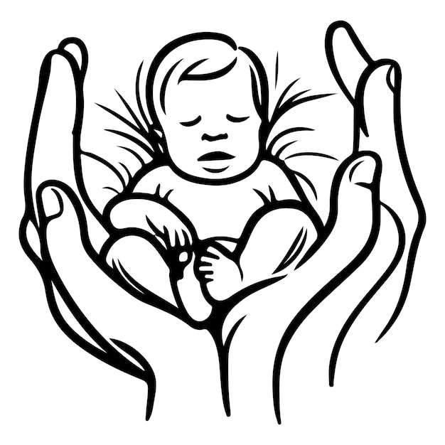 Vector continuous one black line art hand drawing newborn lying or sleeping doodles outline style vector