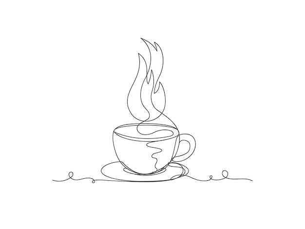 Continuous one line art cup of coffee isolated vector illustration