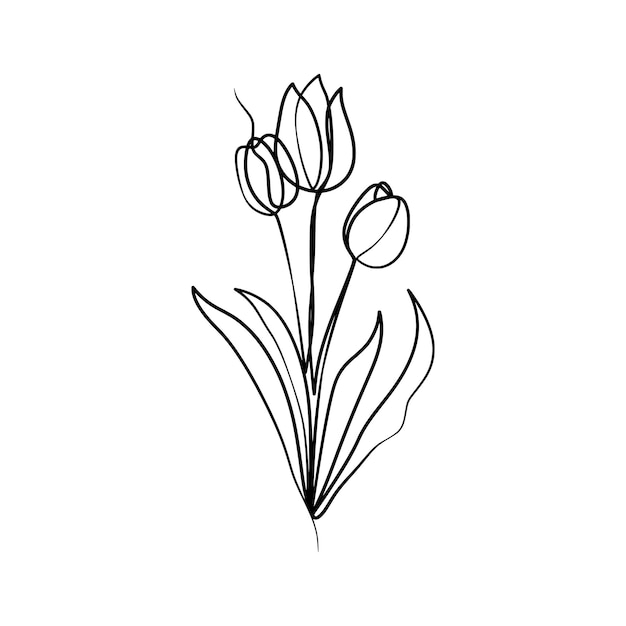 Continuous one line art drawing of beauty tulips flower