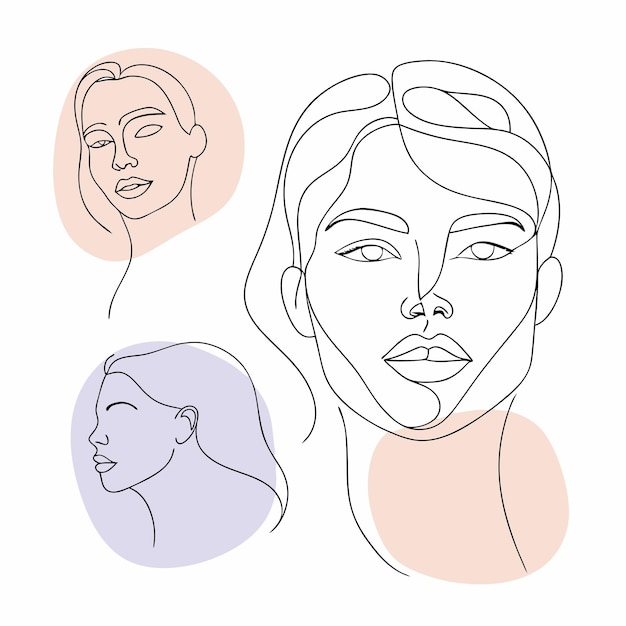 Vector continuous one line art drawing beauty woman face feminine collection 12