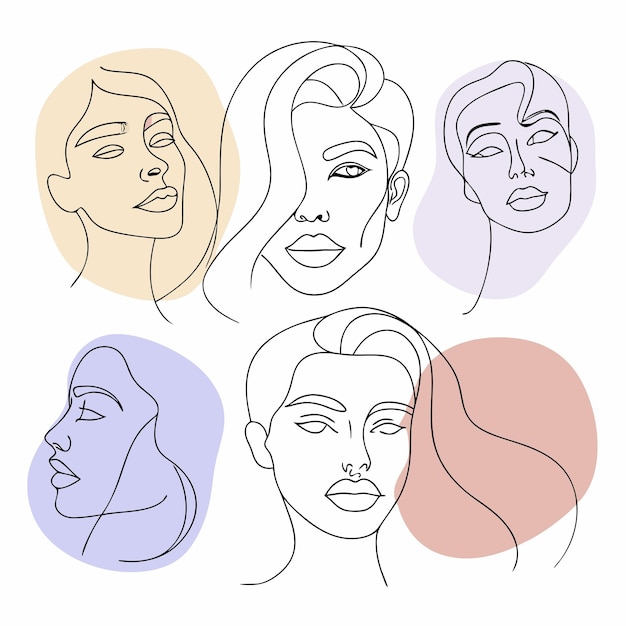 Vector continuous one line art drawing beauty woman face feminine collection 2