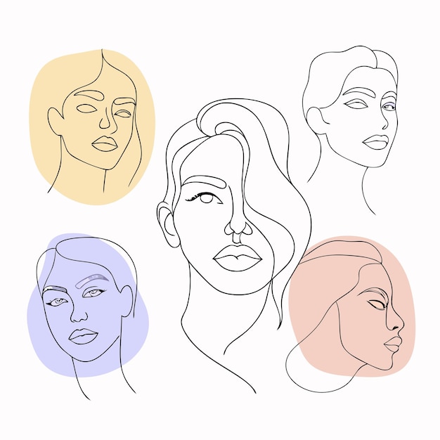 Vector continuous one line art drawing beauty woman face feminine collection 3