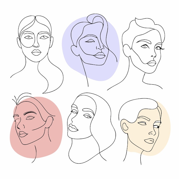 Vector continuous one line art drawing beauty woman face feminine collection 8