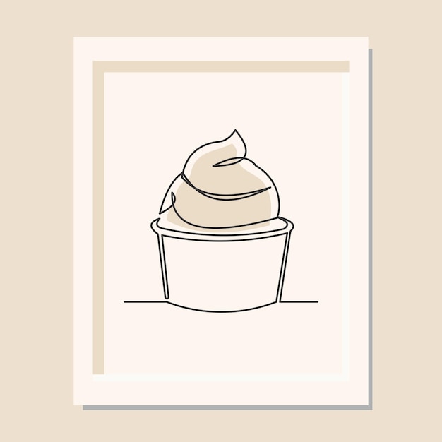 Vector continuous one line art drawing of delicious and cool fresh ice cream cup vector illustration