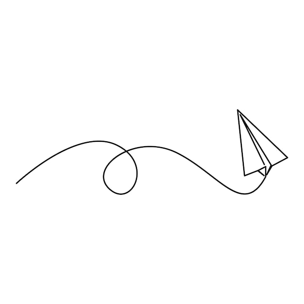 Continuous one line art drawing flying paper plane vector illustration