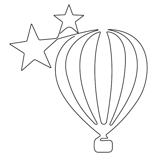 Continuous one line art drawing hot air balloon air transport for travel Hand drawn vector