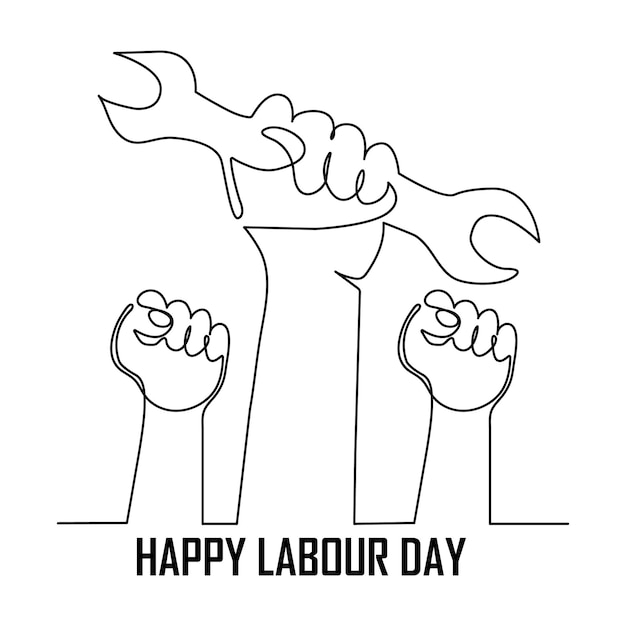 Continuous one line art drawing Labor Day concept